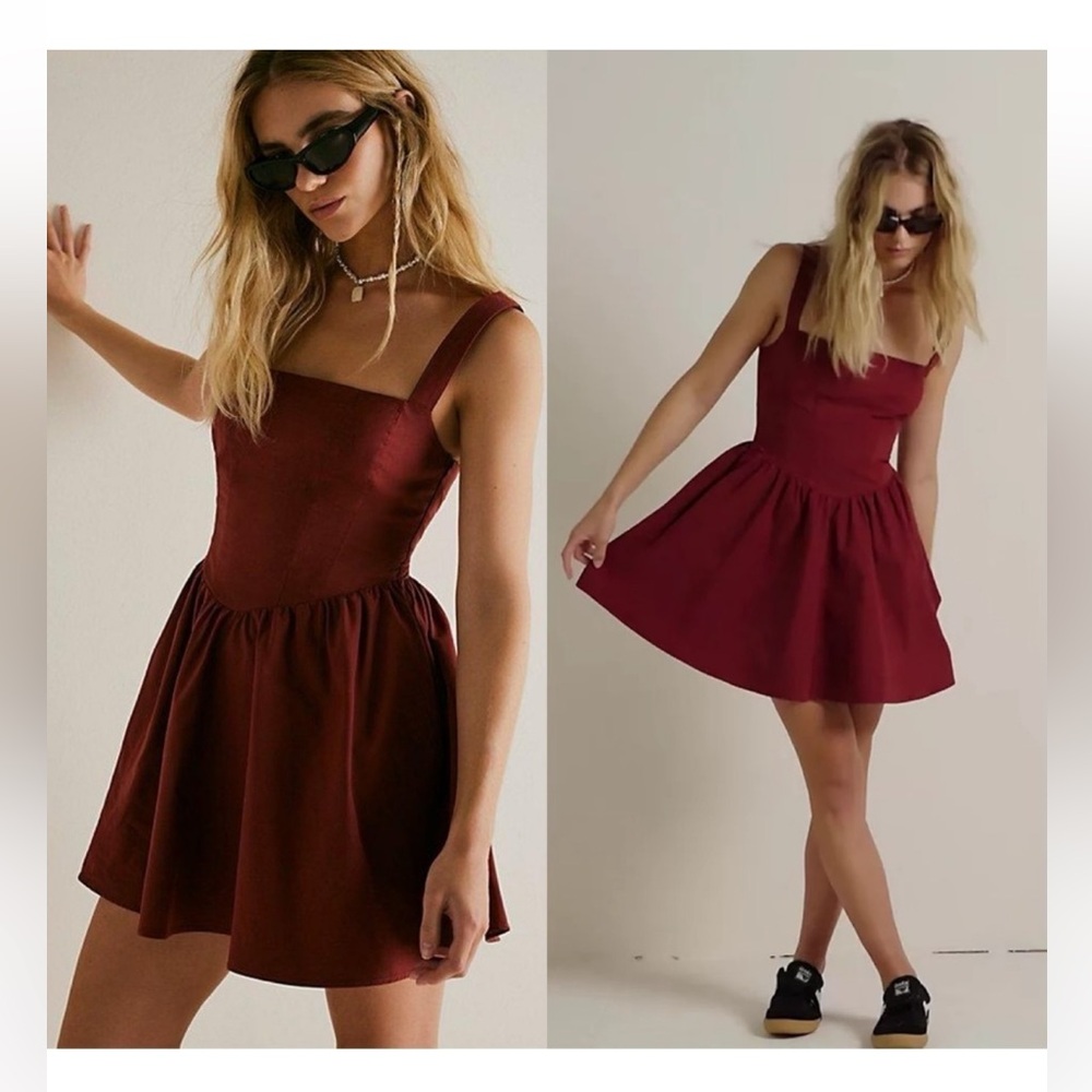 New Free People East Lace up Side Mini Dress in Brown Size XS​​​​